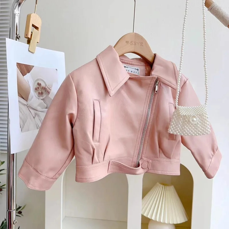 Spring/Autumn Motorcycle Style PU Jacket for Boys and Girls Fashionable Street Trend Collar Zipper Leather Jacket Unisex Coat