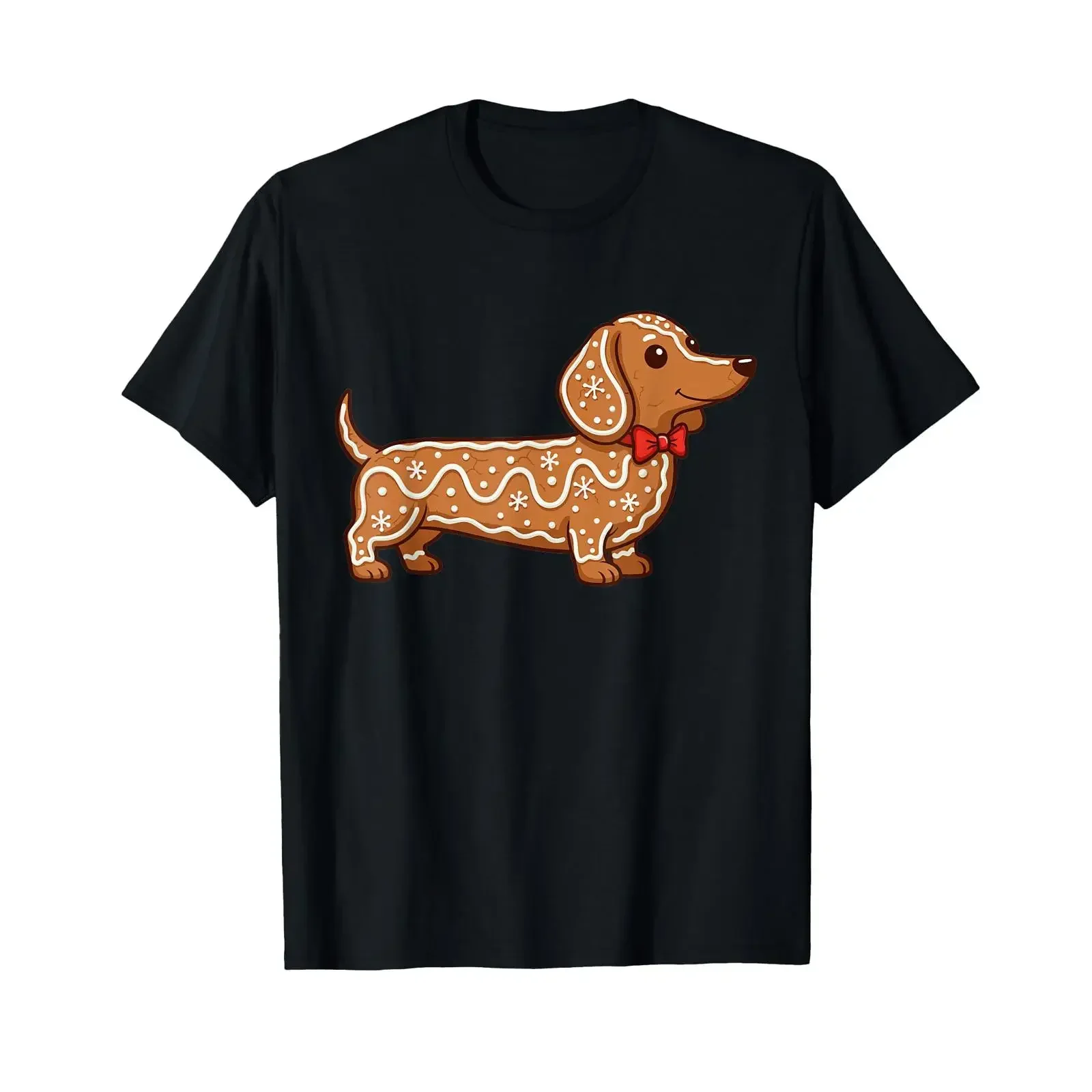 Dachshund Christmas Gingerbread Cookie Dog Lover Women Tee Vintage Washed Stylish Short Sleeve Comfortable Casual Women Clothing