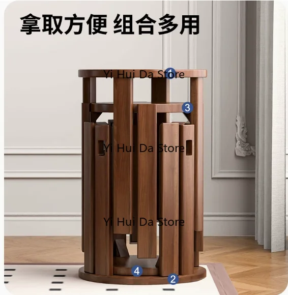 Stackable Stool, Wooden New Chinese-style Stackable Stool, Solid Wood Round Stool, Dining and Coffee Table for Household Use