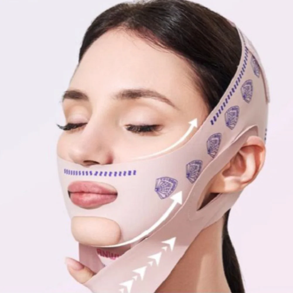 Cinghia Elastica a V per Maschera, Maschera Modellante Viso a Doppia Pressione, Riduttore Doppio Mento, Fascia Snellente Viso, Dispositivi Lifting per la Linea della Mascella
