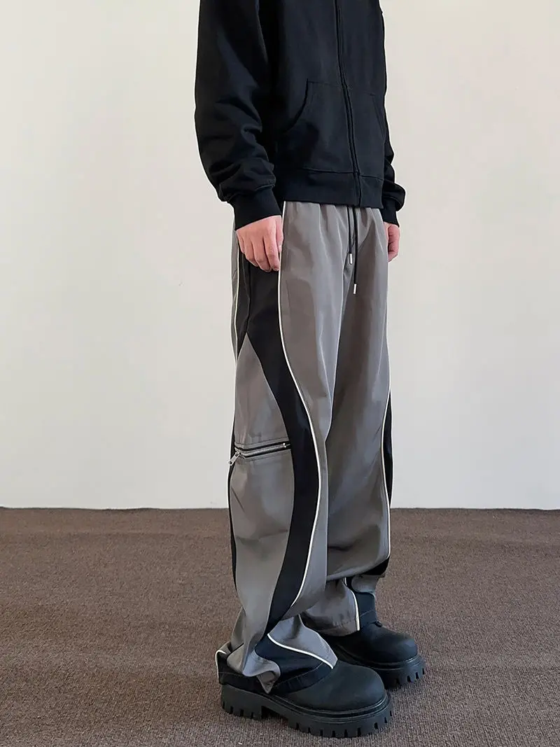 GELITAYIN Pantaloni dritti casual larghi con zip grigia Uomo Primavera e autunno Y2k Abbigliamento Vendita Designer Pantaloni classici alla moda Harajuku