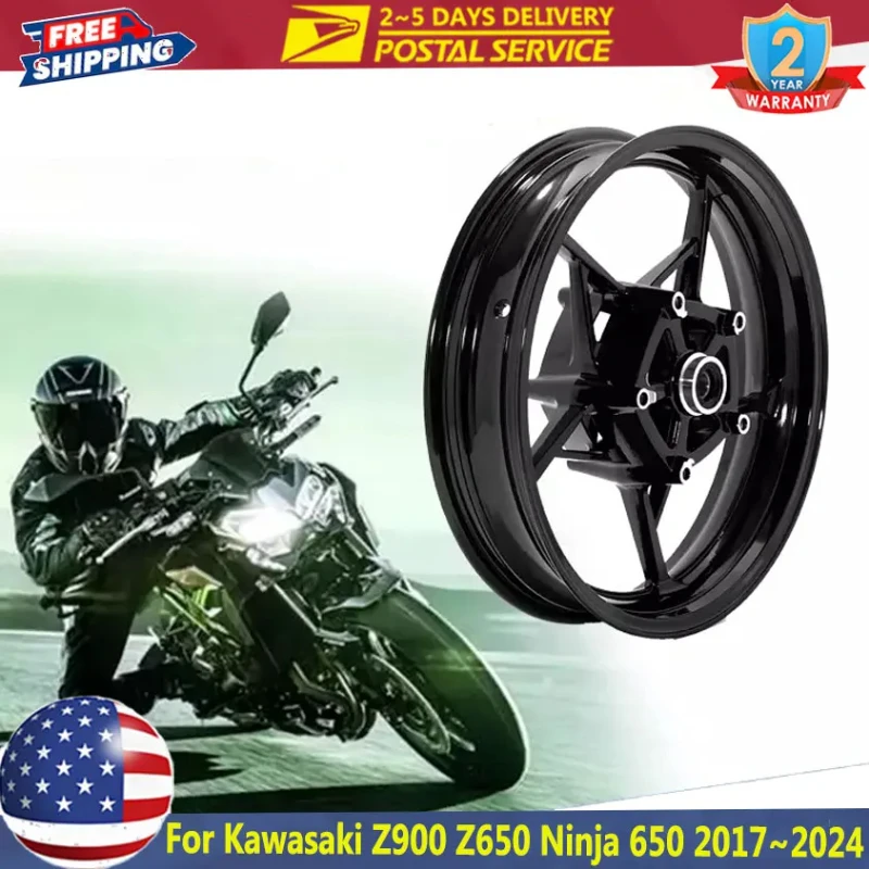 حافة عجلة أمامية للدراجة النارية مقاس 17 بوصة × 3.5 بوصة باللون الأسود اللامع لـ Kawasaki Z900 Z650 Z900 Ninja 650 2017 ~ 2024 2023 2022 حافة عجلة الدراجة النارية