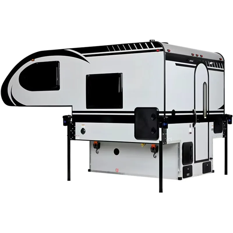 Pop-up hard-faced fiberglass truck, camper, RV with kitchen and queen bed