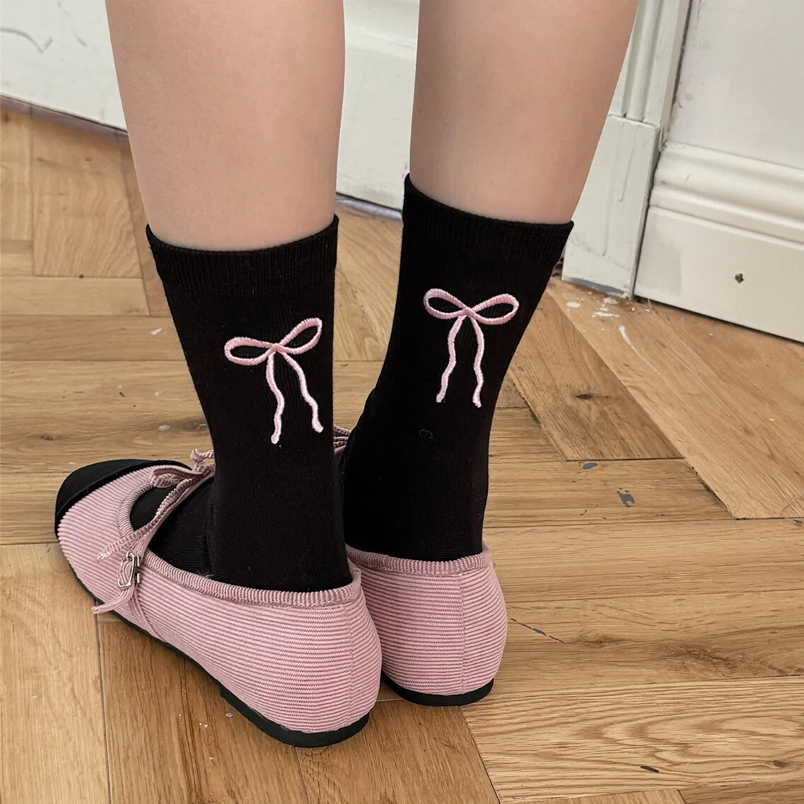 SP&CITY Bow Embroidery Boneless Middle Tube Socks For Women Simple Korean Breathable Cotton Socks Soft Cute Casual Lolita Sock