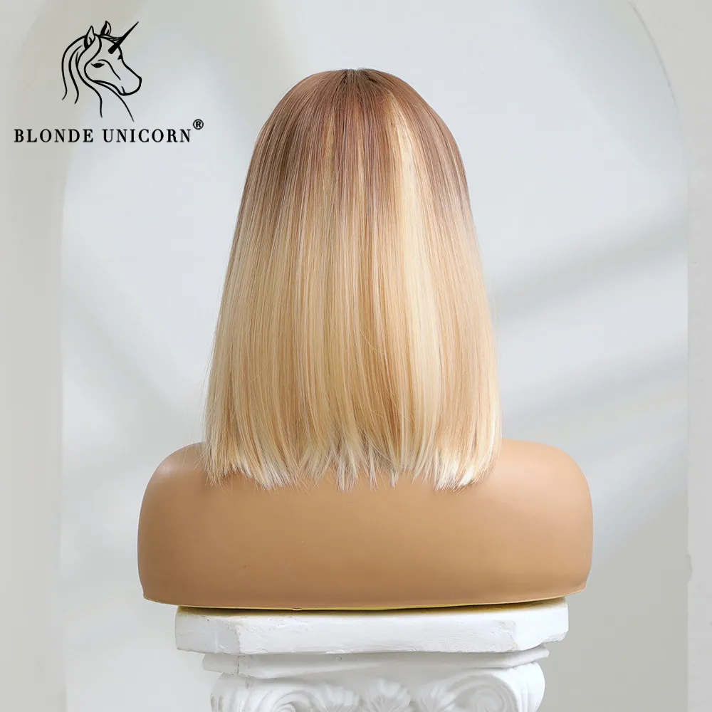 Blonde Unicorn Synthetic Wig Medium Long Ombre Blonde to Platinum For Women Daily Party Cosplay Wigs Heat Resistant Fiber Hair