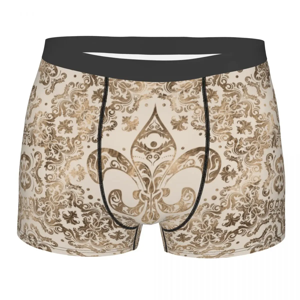 Custom Fleur De Lis Lily Flower Ornament Pastel Gold Boxers Shorts Men Sacred Ancient Symbol Briefs Underwear Novelty Underpants