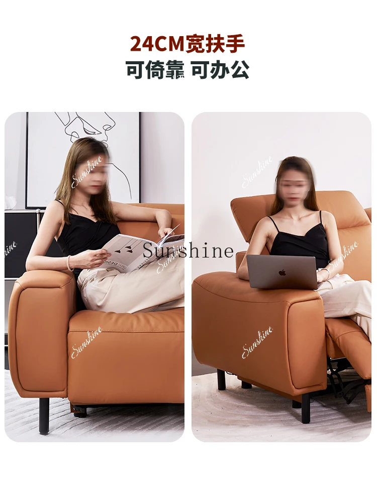 Small apartment electric function three-person Italian straight row living room leather sofa  FT