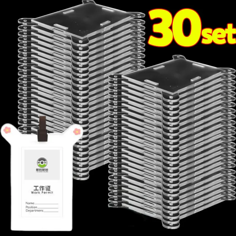 1-30pcs Clear Badge Holders ID Card Clip for Nurses Professionals Students Secure Pin DIY Waterproof Card Holders Wholesaley Tag