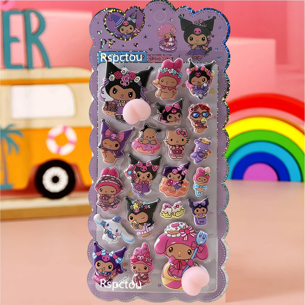 Cute Sanrio Happy Buttocks Stickers Kawaii Kuromi Melody Cartoon Decompression 3D Bubble Sticker DIY Laptop Phone Reward Decal
