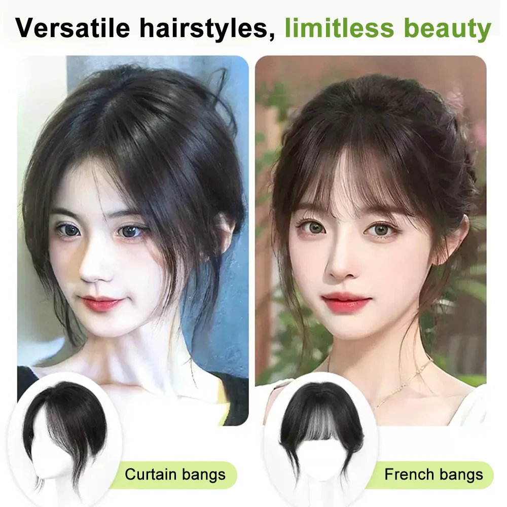 Toppers de vrais cheveux humains avec frange pour femmes, extensions de cheveux Remy Premium, pièces pour cheveux amincissants