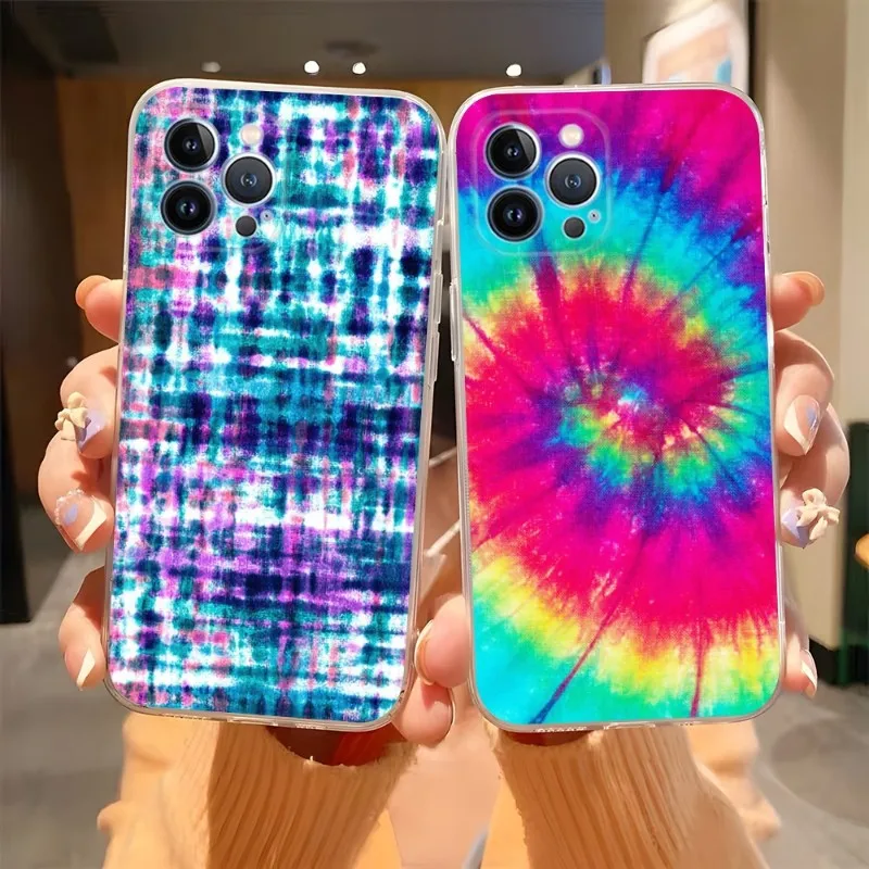 Rainbow Spiral Tie Dye Phone Case Transparent For Iphone 14Pro 11 12 13 Pro Max Mini 6 6s 7 8 Plus X XR XS SE2020 Cover