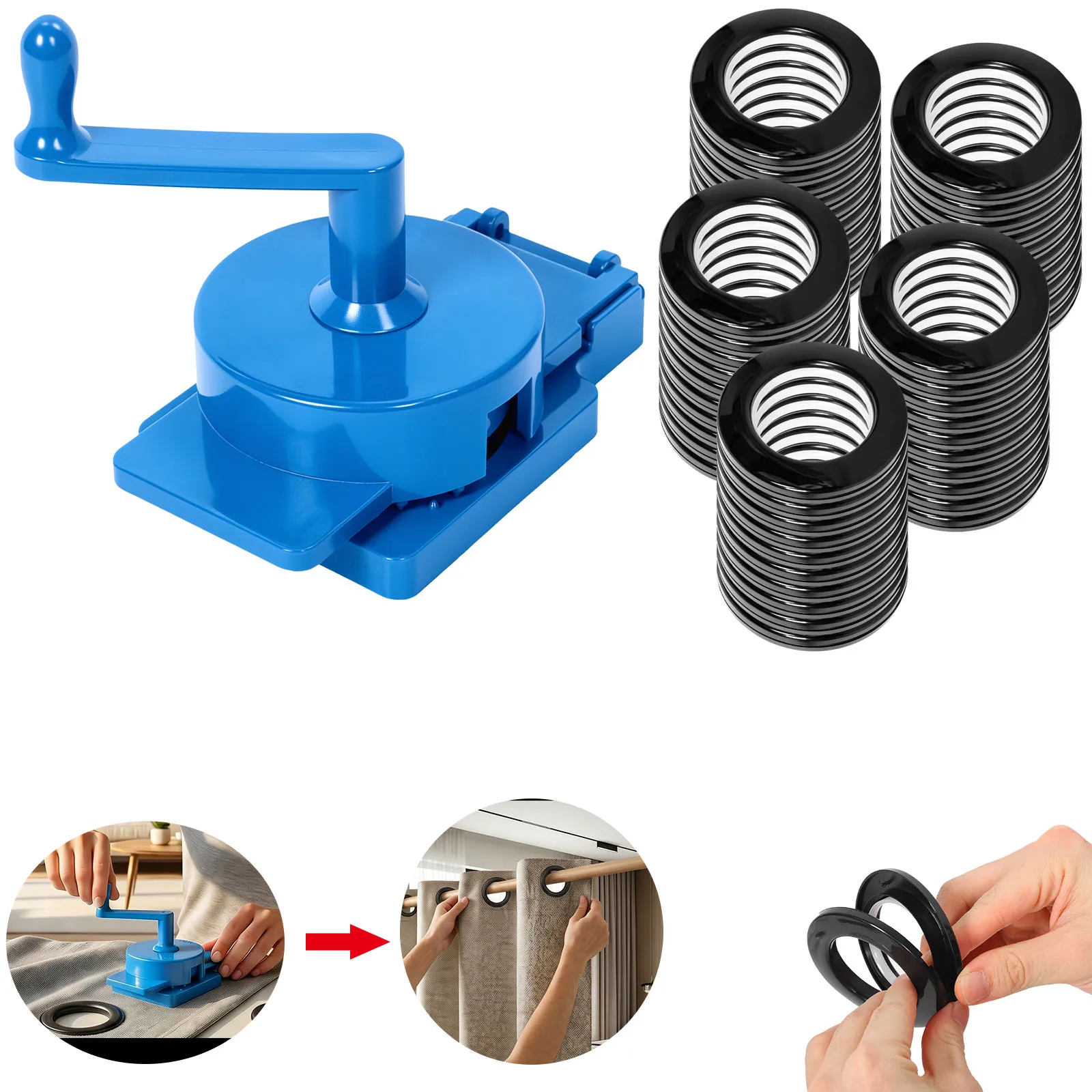 Manual Curtain Punch Set with 50 Grommet Fits 40mm 1.9–2 Inch Rings Fabric Puncher for Curtain Shower Door Divider Banner Canvas