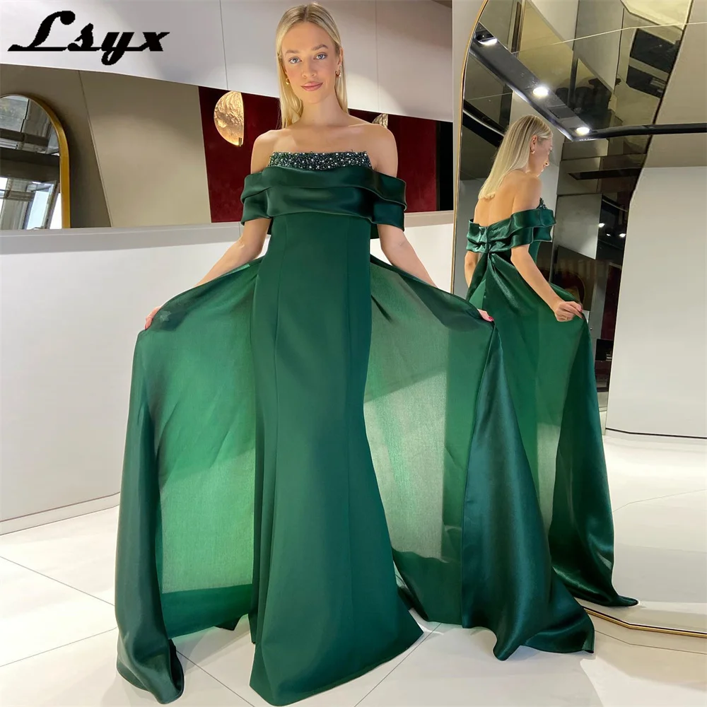 

LSYX Off The Shoulder Sequins Mermaid Evening Dress Ribbons Floor Length Formal Party Elegant Prom Gown