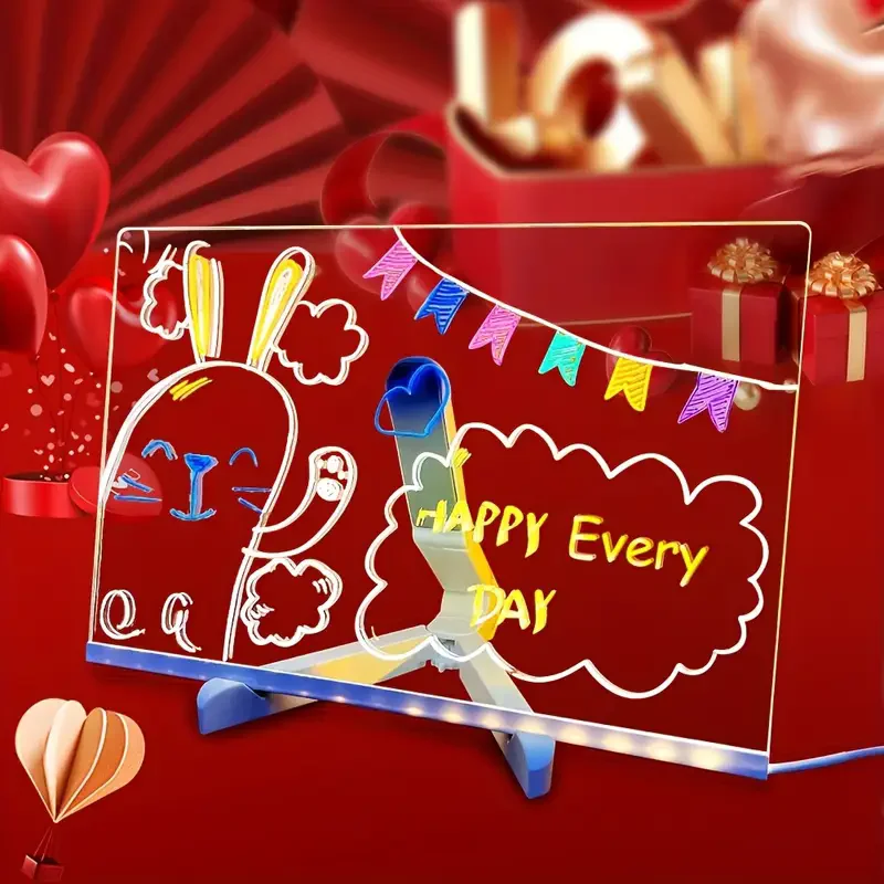 لوحة ملاحظات LED ضوء ليلي مع 7 أقلام ملونة يمكنك صنعها بنفسك لوحة رسائل أكريليك قابلة للمسح لوحة رسم هدية عيد ميلاد للأطفال
