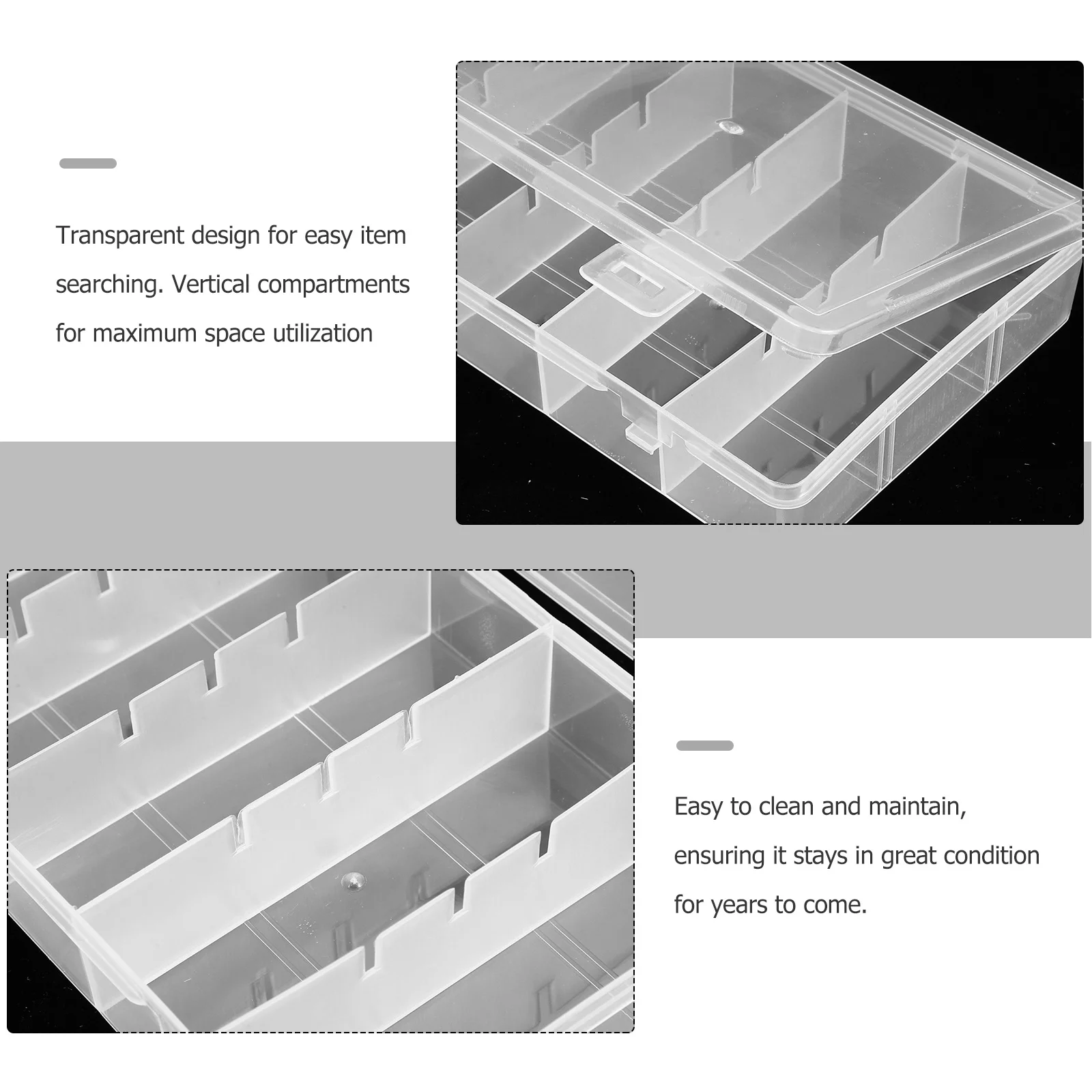 

2Pcs Long Rectangular Organizer Box Multi-Grid Jewelry Parts Storage Easy Disassembly Assembly Transparent Design