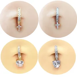 Heart Dangle Cubic Zirconia Belly Button Rings for Women Belly Piercing Stainless Steel Body Piercing Jewelry