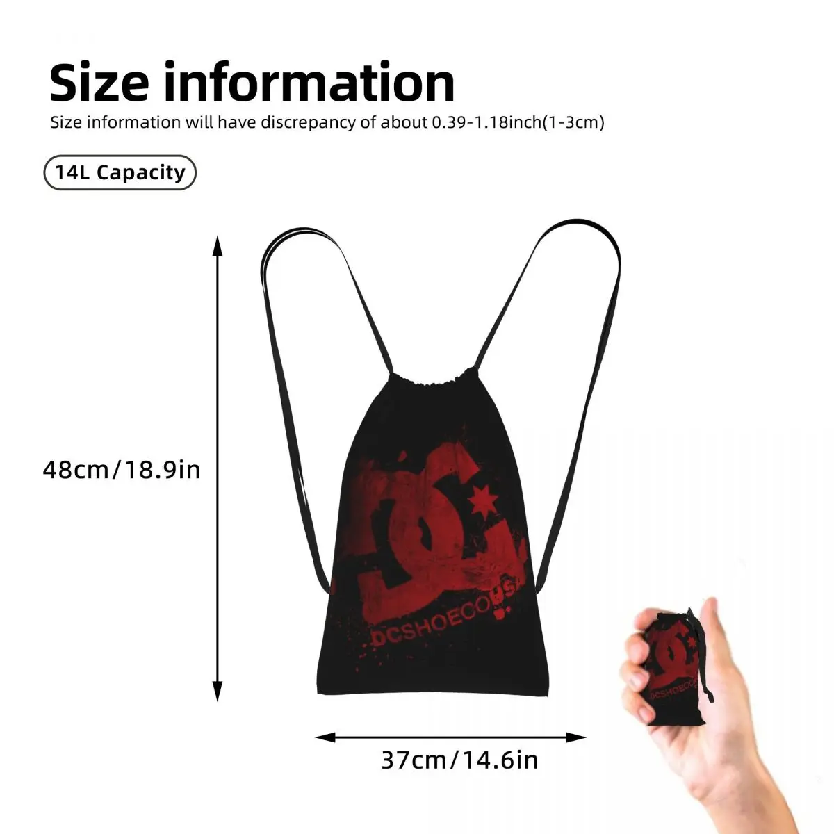 DC Shoe Co Drawstring Backpack hiking cycling Bag Lightweight Foldable Storage Drawstring Bag for Men Women