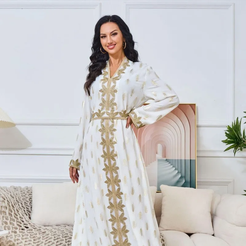 2025 Abito da donna in vita impero Abaya bianco a-line modesto all'ingrosso per la festa musulmana Vendita calda Moda per adulti Borka Abaya