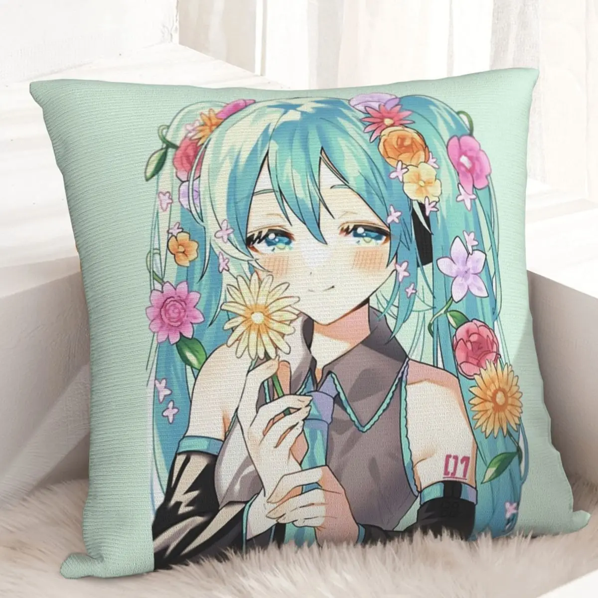 

Наволочка Хацунэ Мику Манга Чехлы для подушек Забавный декор из полиэстера Наволочка для сиденья 18 "x 18"