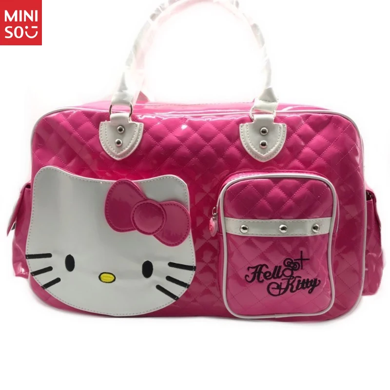 Miniso Kids' PU Tote Bag, Cute Shiny Travel Duffle for Girls, Lightweight Overnight Weekender Carryall