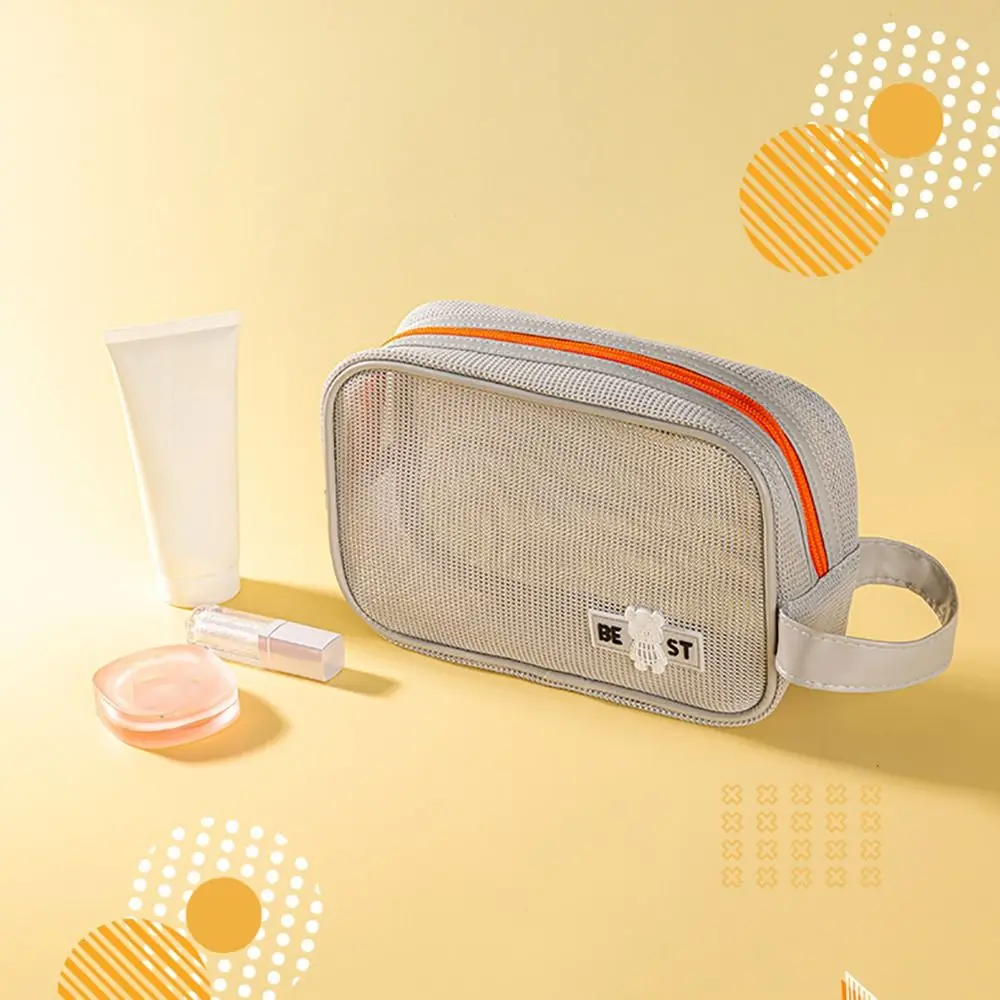 Durable Mesh Makeup Bag Large Capacity Zipper Cosmetic Bag With Handle Portable Travel Organizer