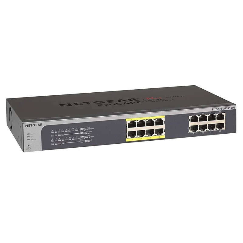 

Netgear JGS516PE ProSafe Plus Ethernet Switch 16 Ports 8xPOE 8xRJ-45 10/100/1000Base-T Desktop