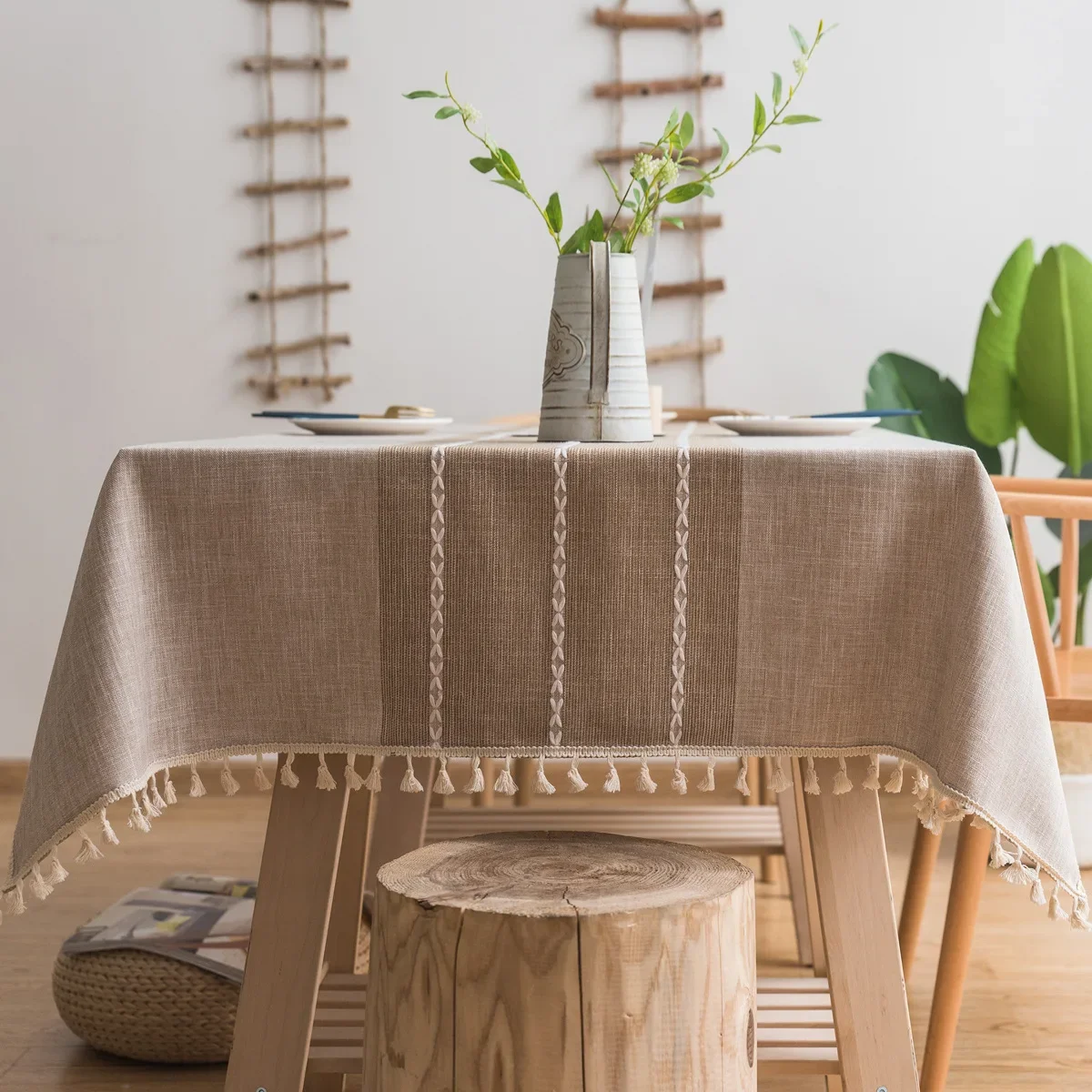 Cotton Linen American Party Tassel with Tassel Rectangular Table Cloth Kitchen Table Map Towel Tablecloth Christmas Decoration