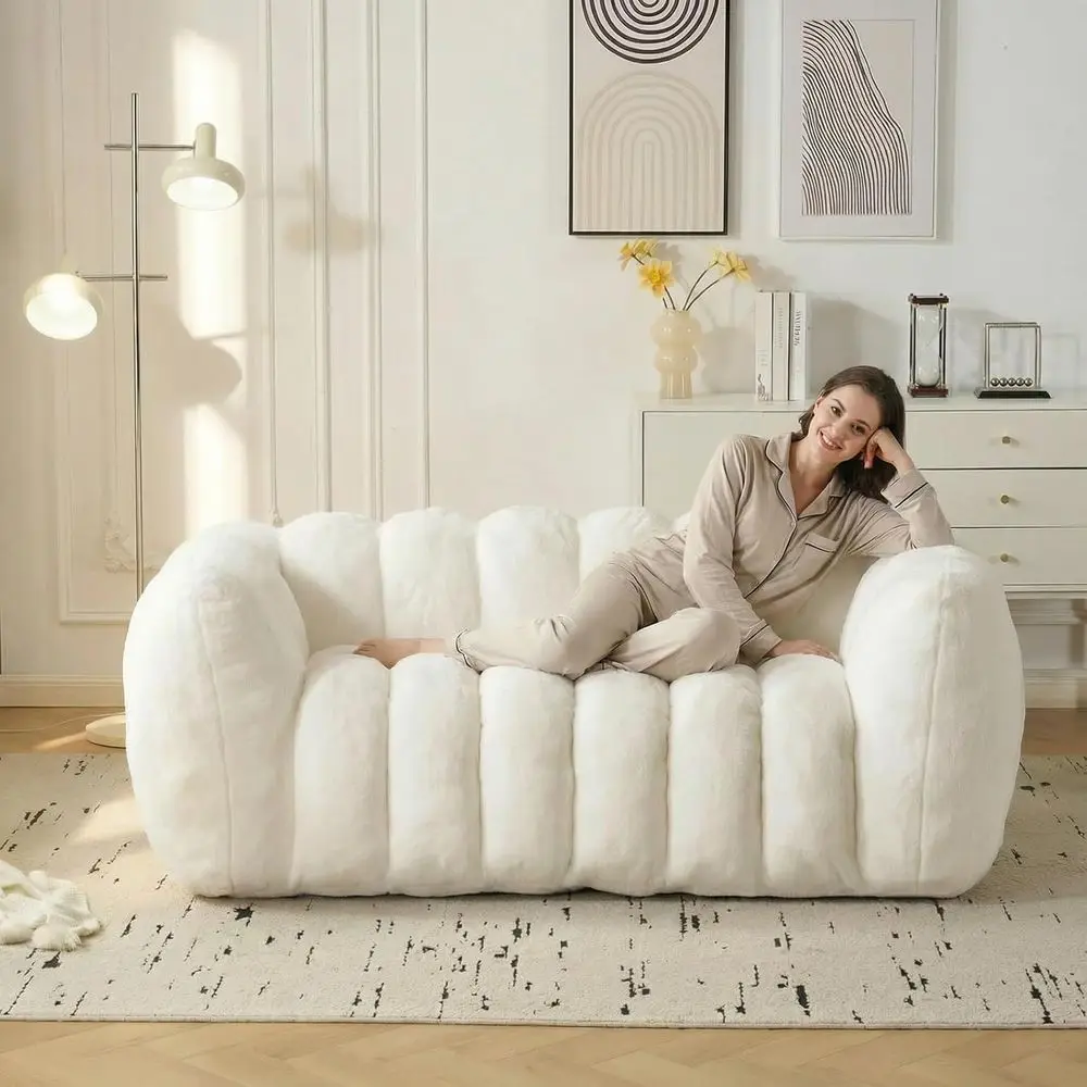 Adult Ergonomic Bean Bag Couch with Memory Foam for Comfortable Living and Gaming Spaces (Beige)