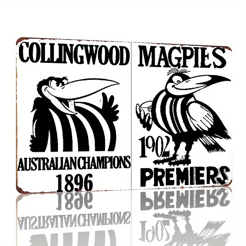 Collingwood Magpies Vintage Metal Tin Sign -  Australian Champions 1896 & Premiers 1902 Wall Art, Retro Style Decor for Home, B