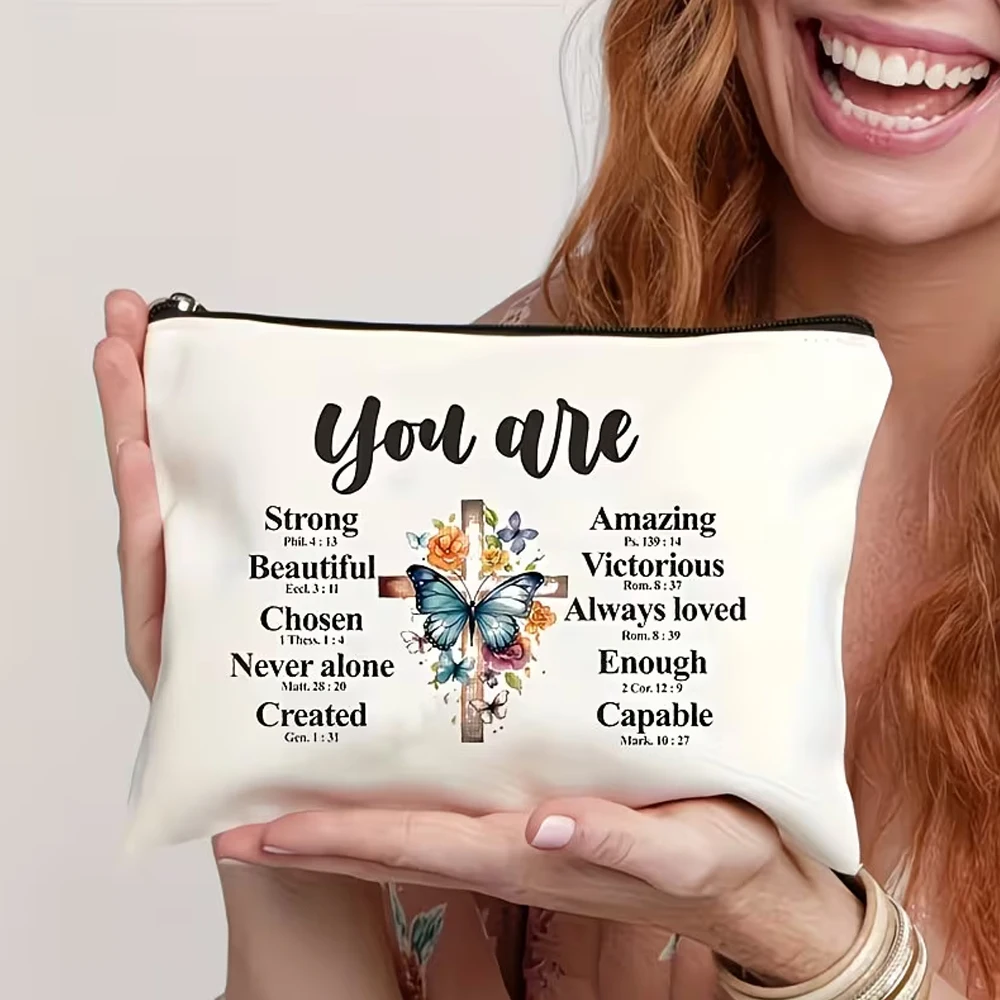 1-Piece Christian Makeup Bag, Zippered Cosmetic Storage Bag with the Phrase 