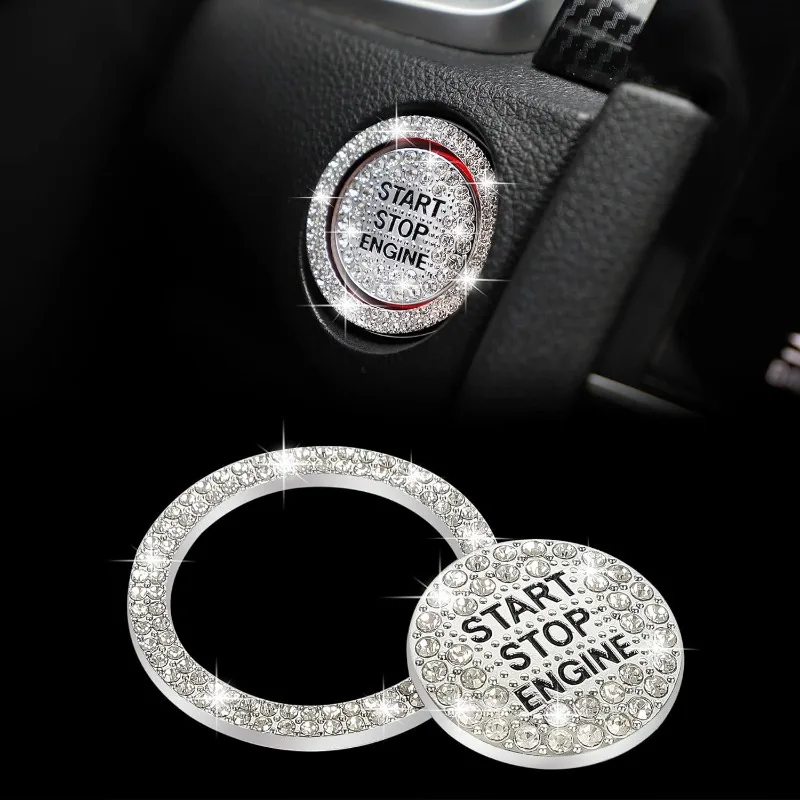 

Car One-button Start Decorative Sticker Button Protective Cover Fashionable Diamond-encrusted Igniter Universal Decorative Ring