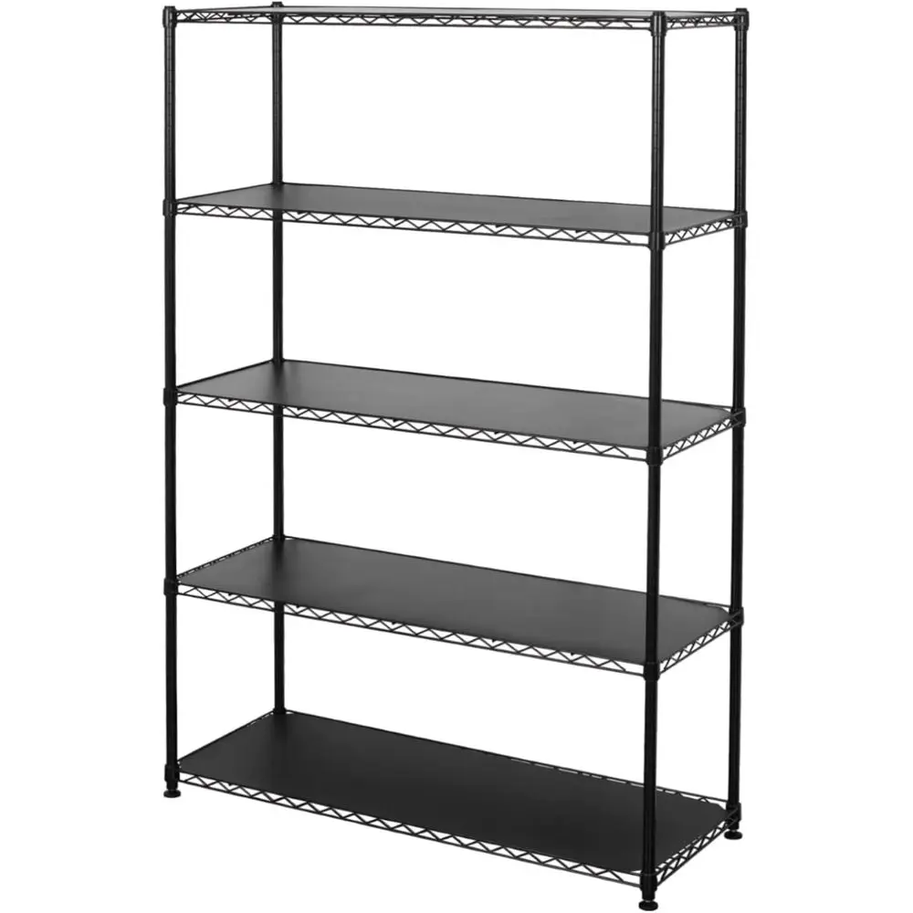 

Certified Heavy-Duty Zinc Steel Wire Storage Shelves, Adjustable Feet, 5-Tier, 48x18x72, Black