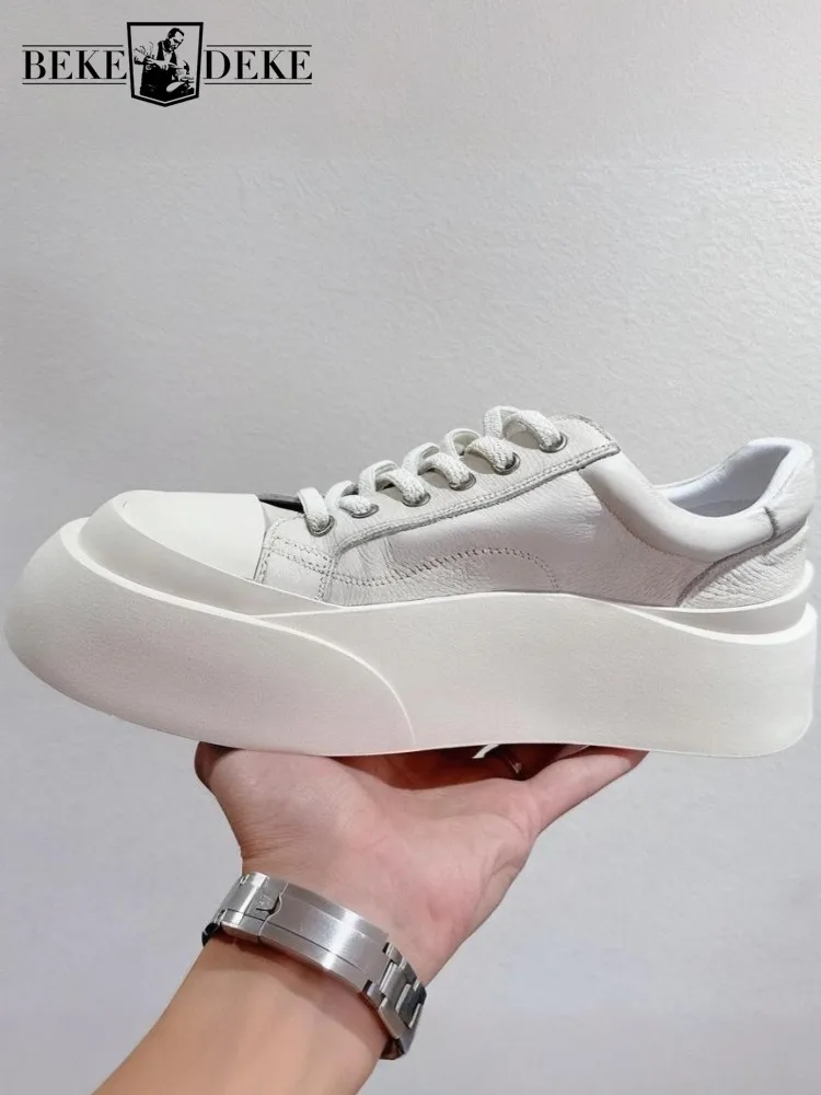 Spring British Style Mens Casual Shoes Trend Leisure Handsome High Street Platform Solid Color Lace Up Hard-Wearing Sneakers
