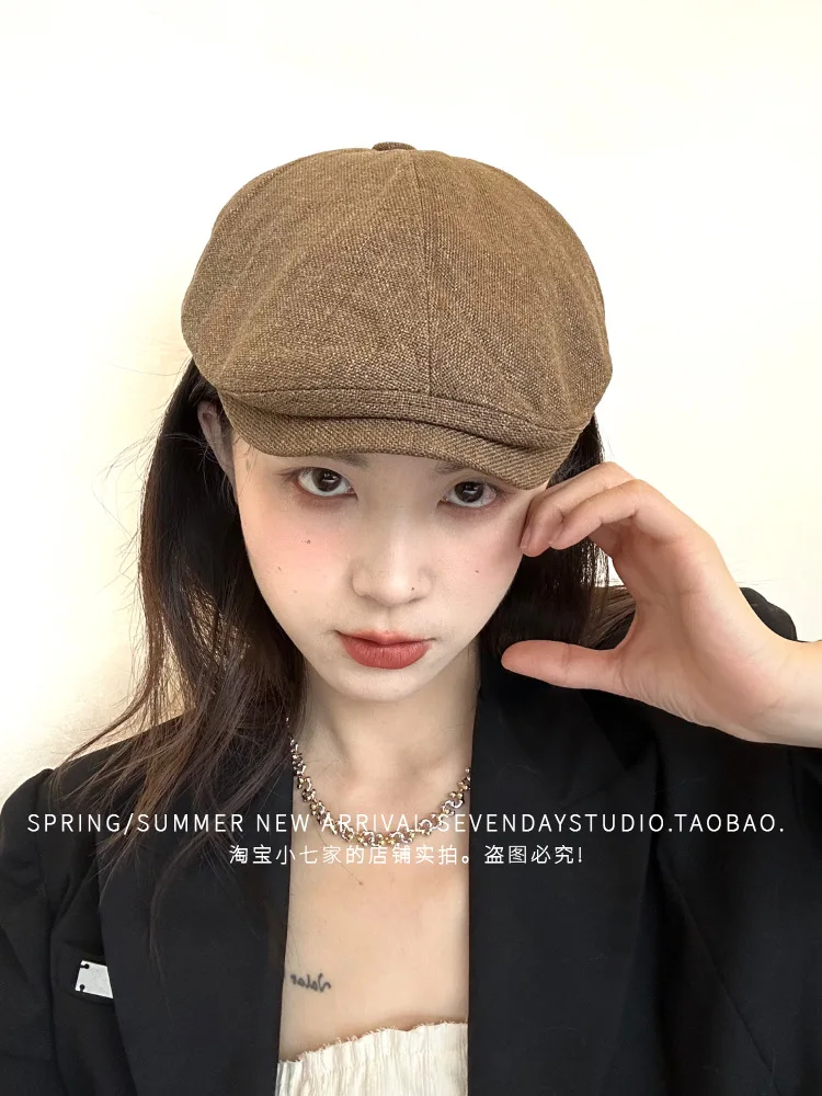 Vintage Y2K Damen und Mädchen Baumwolle Leinen Newsboy Cap koreanischen Stil Baskenmütze atmungsaktiv Sommer Frühling Herbst Hut – Detail 6
