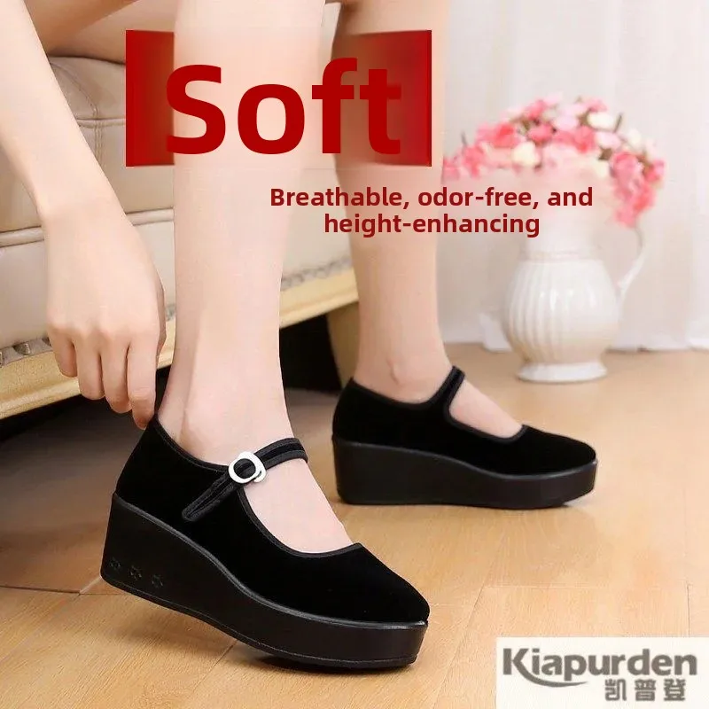 Beijing Ladies Thick Heel Work Shoes Comfortable Non-Slip Soft Bottom Traditional Cloth Footwear for Office And Casual Use