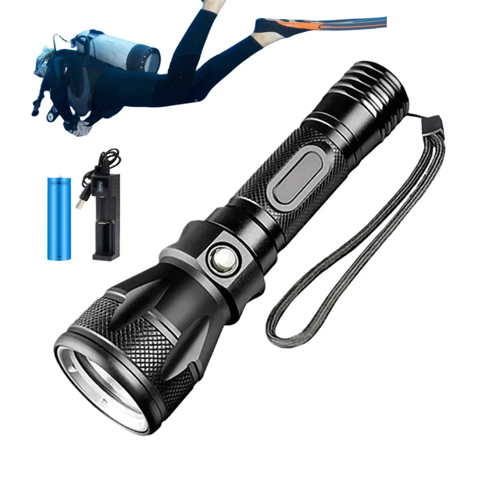 3-Mode Powerful Rechargeable Waterproof LED Diving Flashlight Torch Portable Dive Light for Night Outdoor Sports Underwater Safe