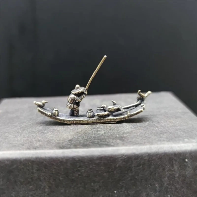 Fishing Boats Retro Pure Brass Bonsai Rockeries Dry Mountain Strange Rock Micro Landscapes Decorative Accessories Ornament ZE174