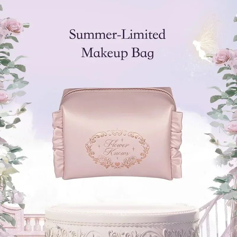 Flower Knows Cosmetic Bag 7th Anniversary Pink Handbag PU Summer Limited Leather Bag Solid Color Small Tote Bag