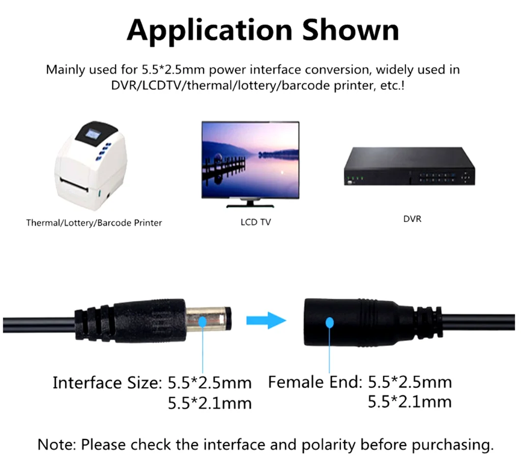 DC5.5x2.5/5.5x2.1 Female To 3-Pin 4-Pin Round Mouth 3pin 4pin Plug Printer Power Adapter Cable 20cm