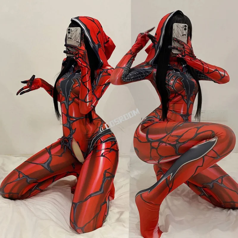 Venom Halloween costume Costume Woman Sexy Zentai Suit Jumpsuit Spandex Zentai Open Crotch Bodysuit Superhero Costume Party Cost