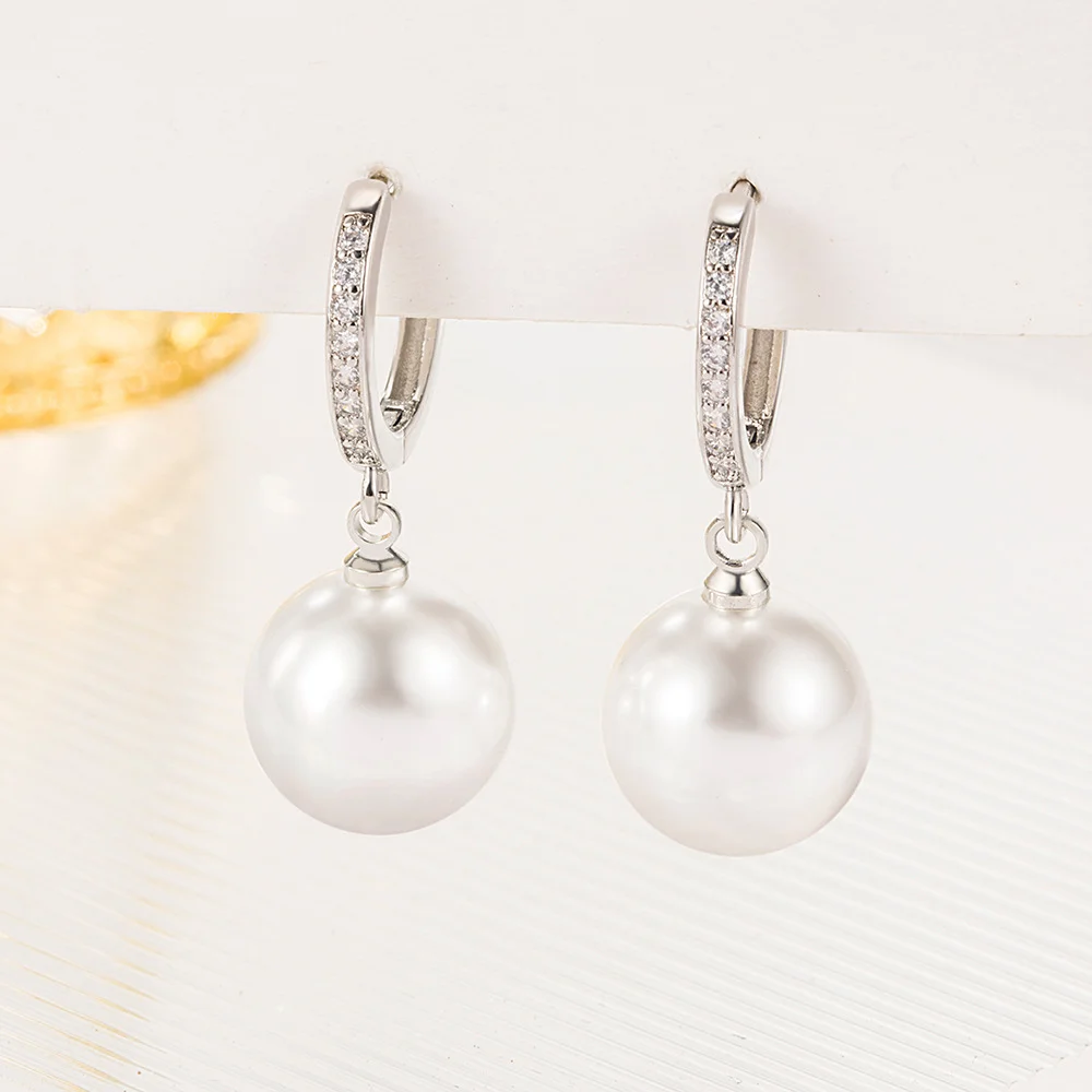 Delicate Lovely Pearl Earrings for Women 925 Silver Needle Slightly Inlaid with Zircon Simple Fashionable Jewelry Wedding Gift