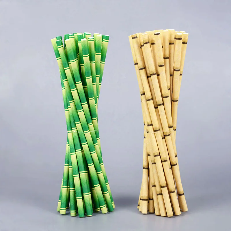 

25Pcs Green Brown Bamboo Pattern Paper Straws Juice Cocktail Drinking Straw Wedding Birthday Bar Pub Jungle Party Decor Supplies