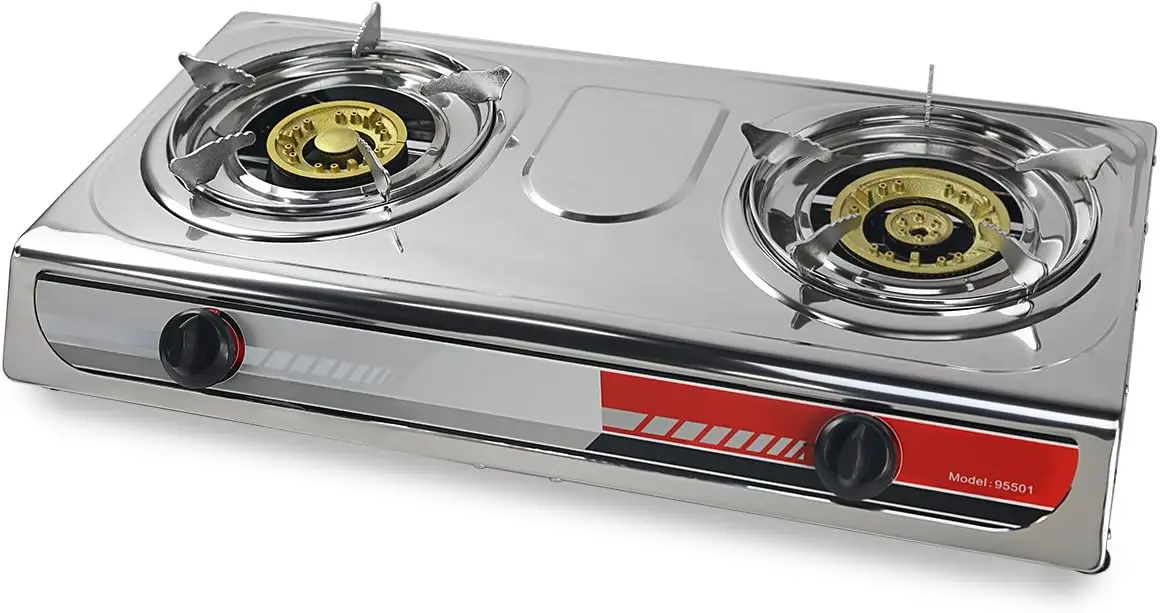 

27,000 BTU Double Burner Stove, Auto Ignition, Portable Propane Camping RV Cooktop with Adjustable Knobs