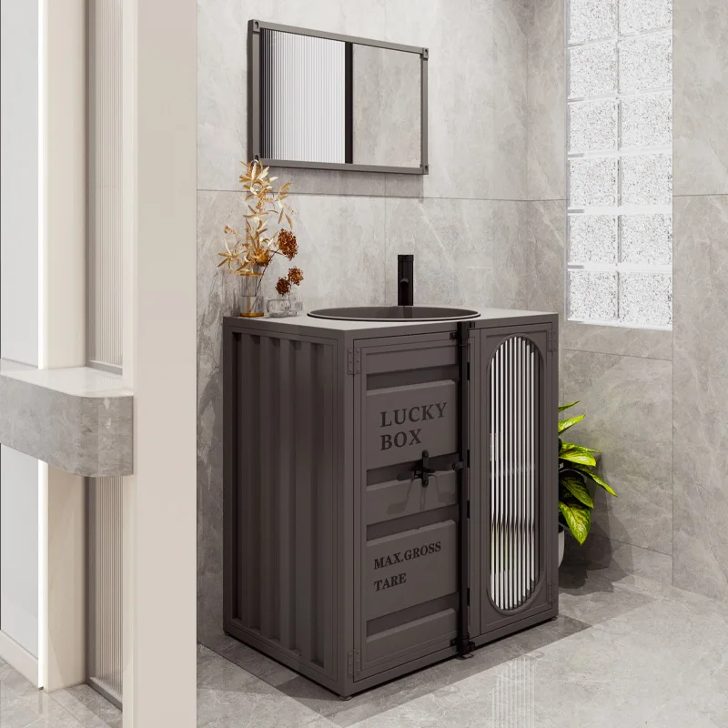 

Industrial wind washing table container retro personalized washing cabinet commercial integrated floor column basin