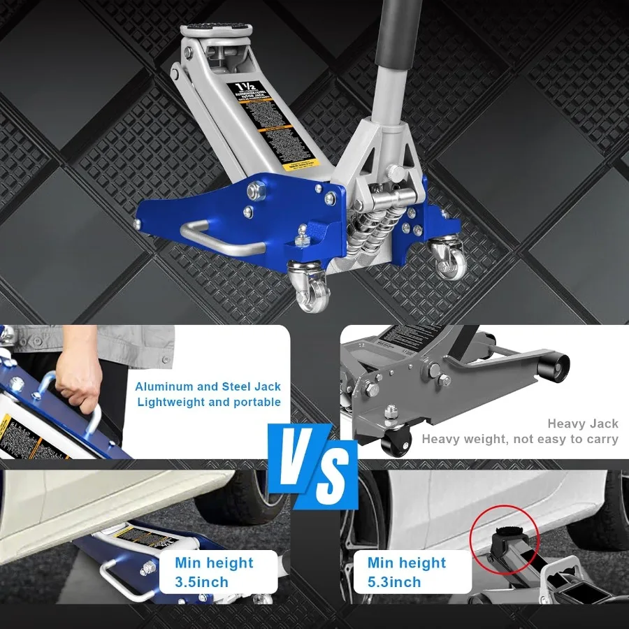 T815016L Hydraulische laag profiel aluminium en stalen racevloerkrik met dubbele zuiger snelle hefpomp 1,5 ton 3.000 lb capaciteit