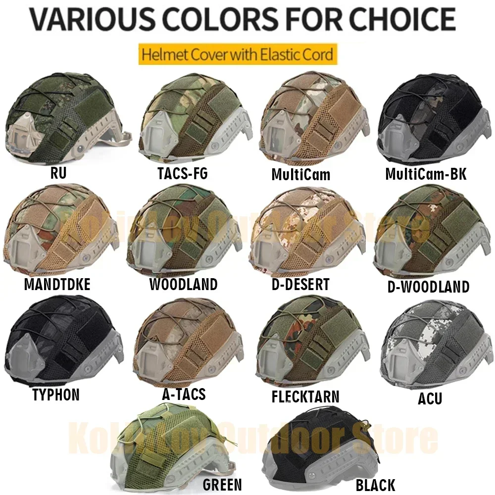 10Pcs Militar Helmet Cover for Fast MH PJ BJ OPS-Core Helmet Airsoft Paintball Tactical Helmet Cover camo with Elastic Cord