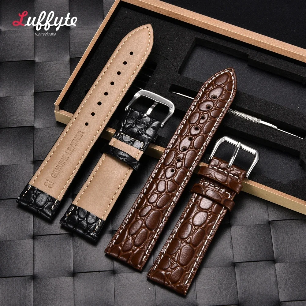 Imitation Crocodile Patterned Leather Straps with Gift Packing Box Business Men Replacement Watch Band 18mm 20mm 22mm 24mm