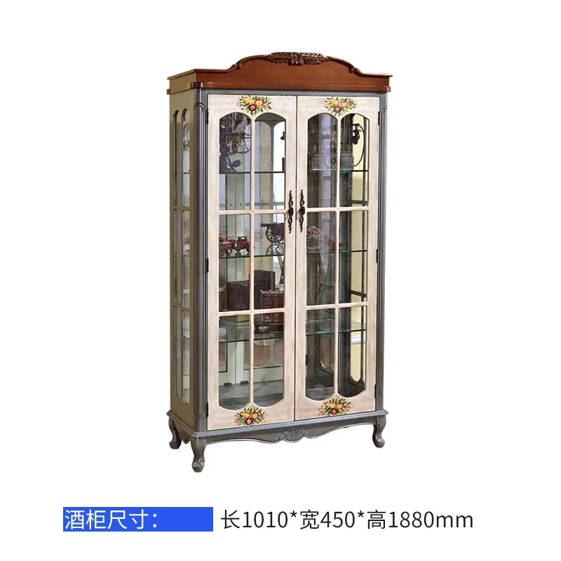 

Большой винный шкаф из цельного дерева в американском стиле, витрина, стеклянная дверь, боковой шкаф для гостиной, встроенный настенный книжный шкаф в стиле ретро
