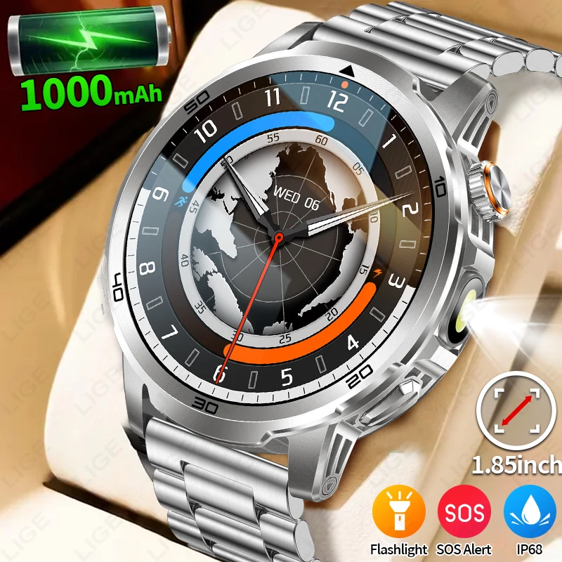 

LIGE Outdoor Smart Watch Men SOS Alarm LED Flashlight 1000mAh Large Battery AI Voice Bluetooth Call Smartwatch IP68 Waterproof