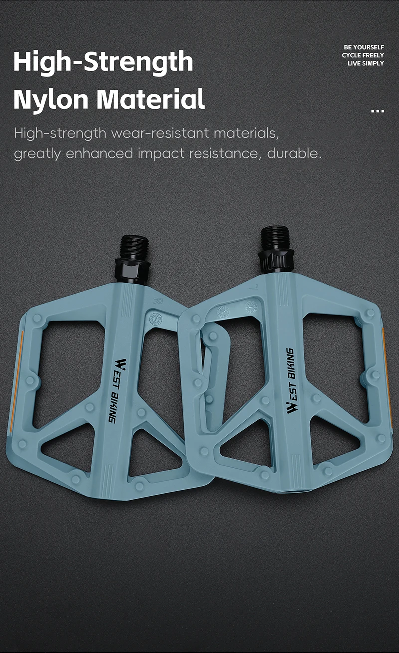 WEST BIKING Nylon Fahrradpedale mit DU-Lager, ultraleichte, reflektierende Fahrradpedale für BMX, MTB, Rennrad, flache Plattform, Fahrradteile, farbenfroh – Detail 4